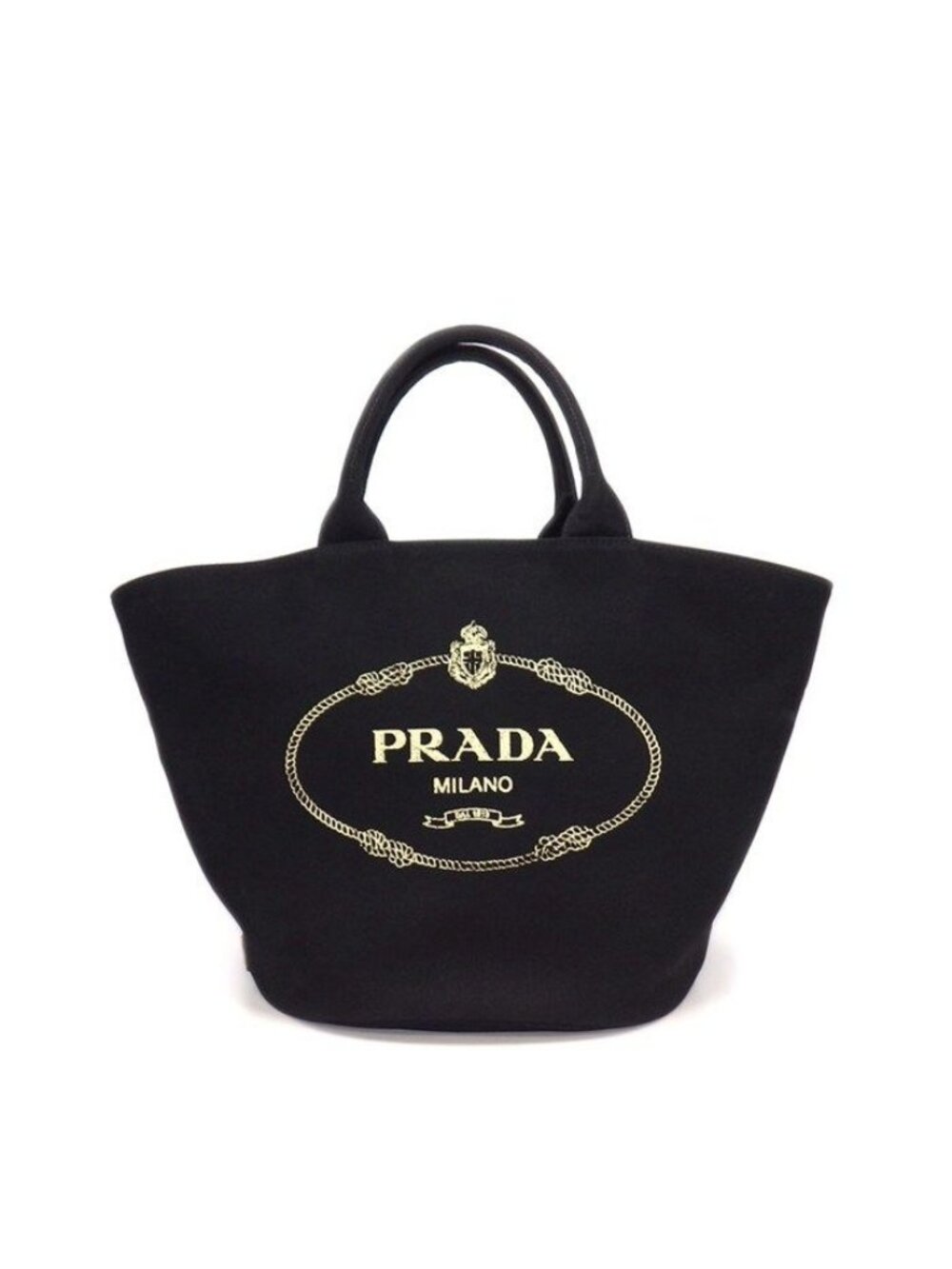Prada Tote Canapa Bucket Bag Black Canvas Leather Silver
